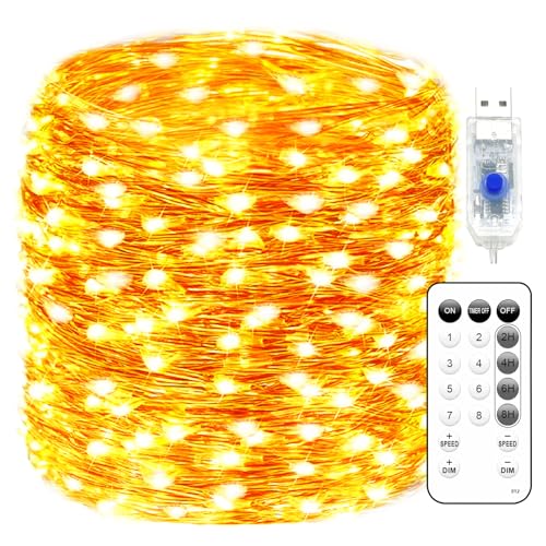 Fairy Lights Plug in 66ft 200 Led Usb Twinkle Lights for Bedroom Copper Wire Lights With Remote and Timer 8 Modes, Waterproof String Lights for Dorm Diy Party Christmas Decoration&amp;#65288;warm White&amp;#65289;