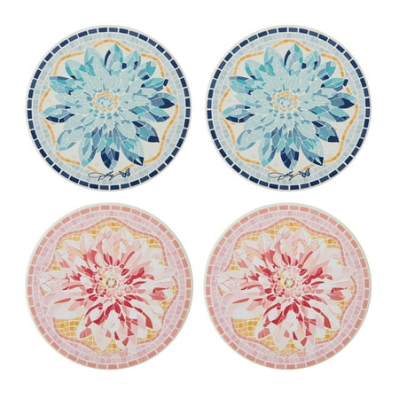 Dolly Parton 8.5 in Blue Red Mosaic Flower Ceramic Coasters