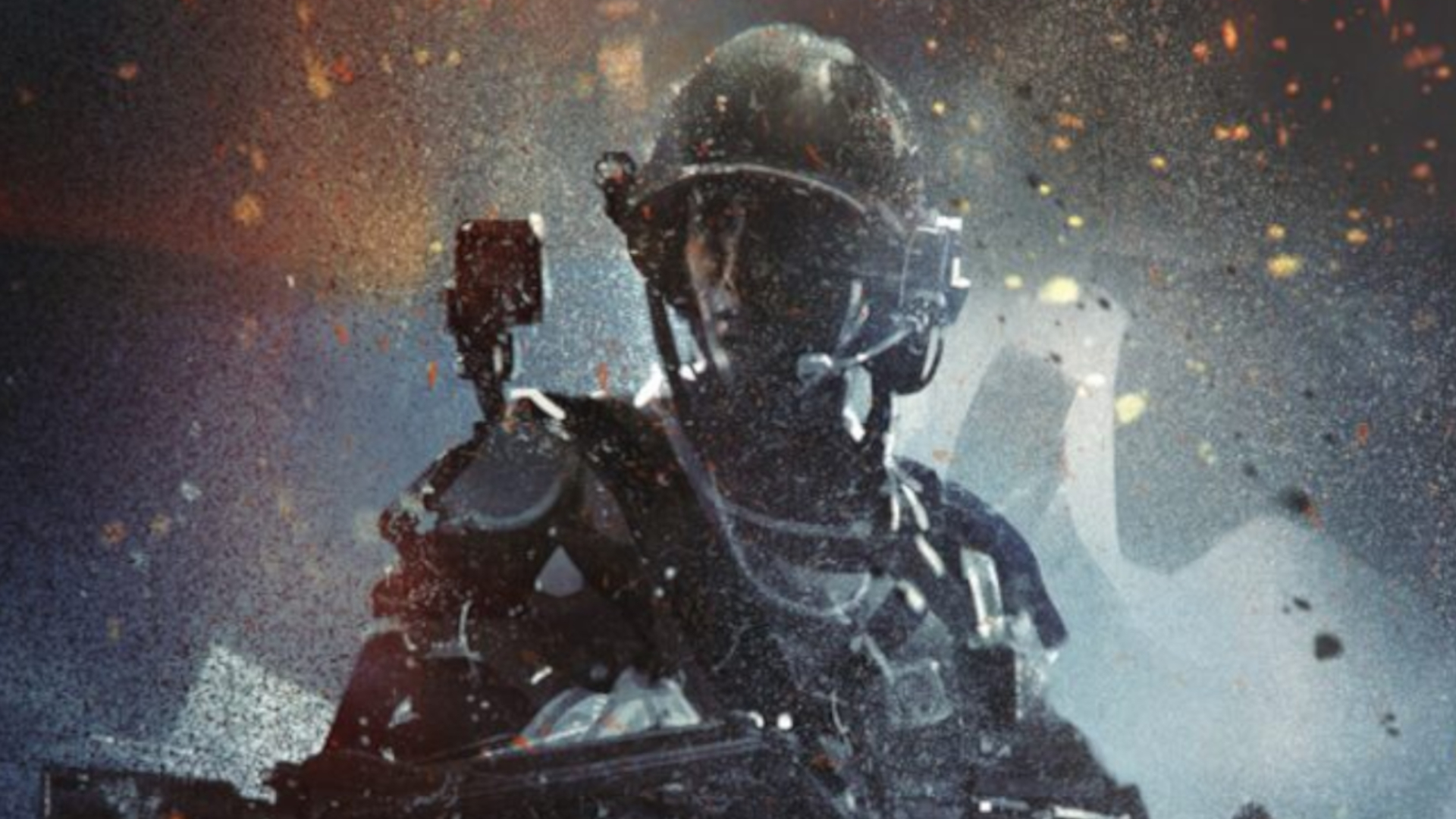 A Colonial Marine looking concerned stares off into the distance amidst sparks