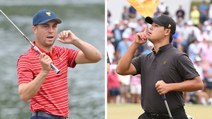 Justin Thomas and Si Woo Kim both played up to the Quail Hollow crowd in their Presidents Cup singles match
