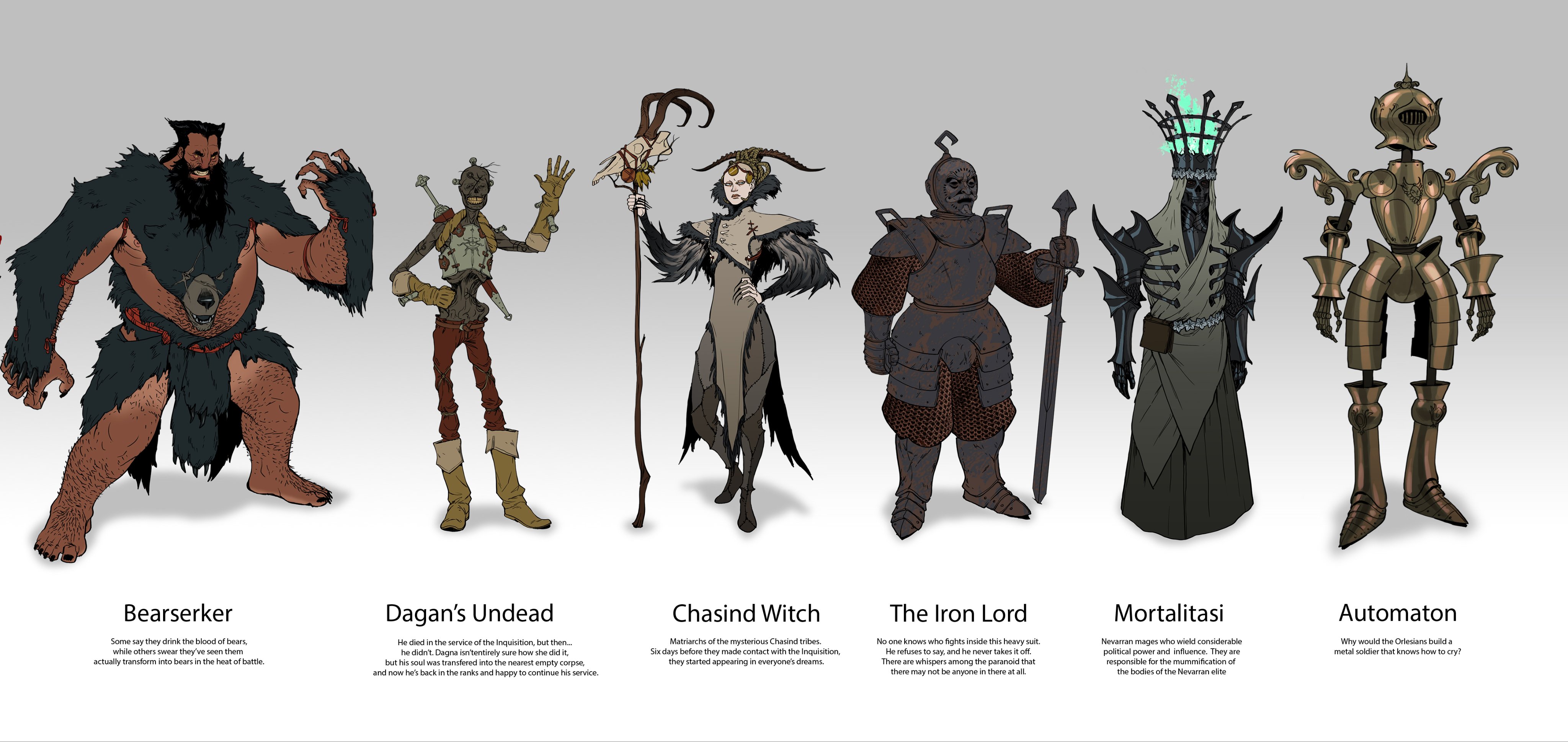 Character concepts for Dragon Age, including a 