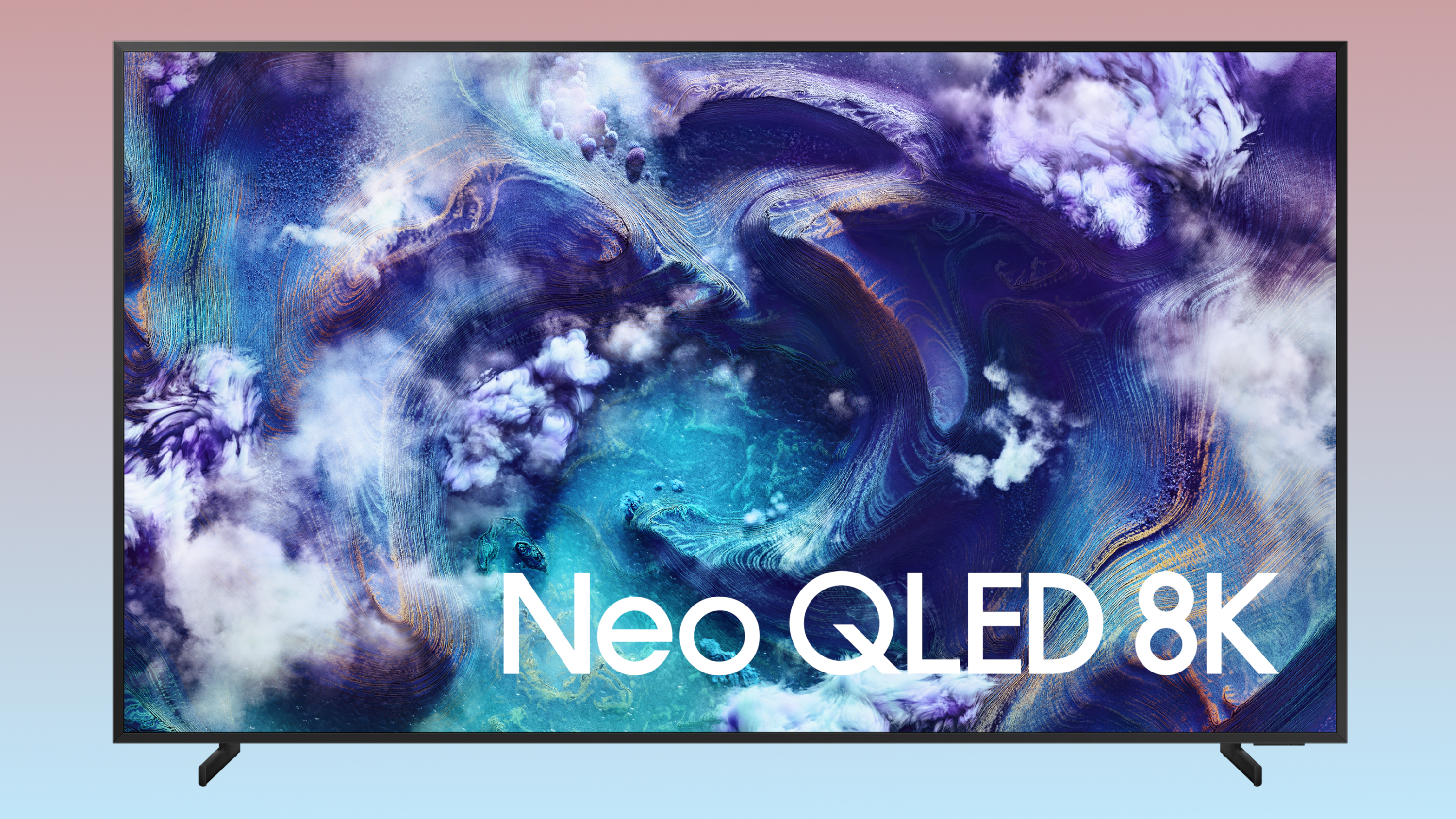 The Samsung QN900F 8K Neo QLED TV displaying a colorful, abstract image