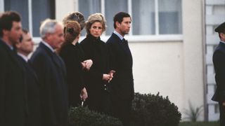 Prince Charles and Princess Diana at Major Hugh Lindsay's Funeral