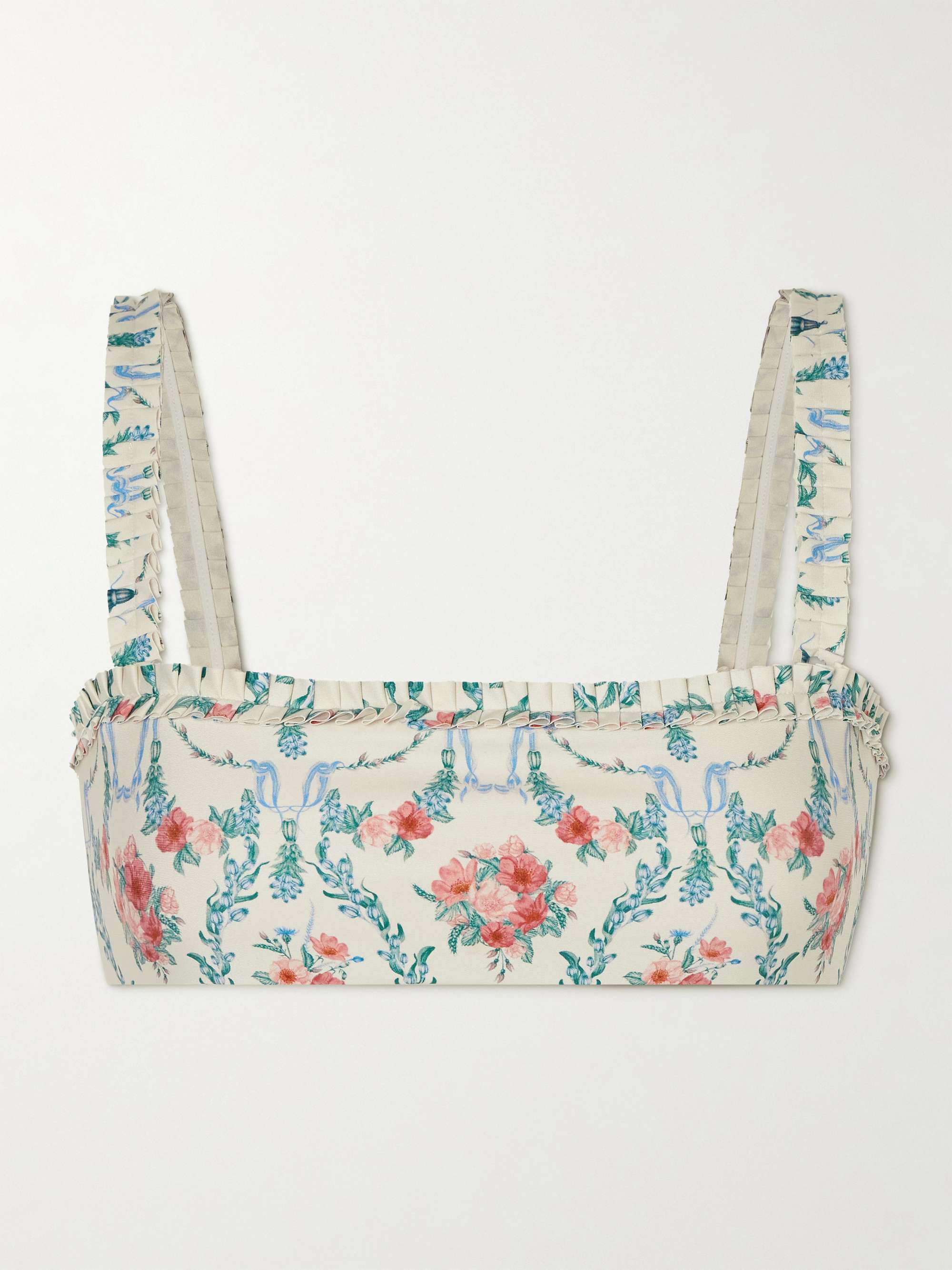 Olmo Mosqueta Printed Ruffled Recycled Bandeau Bikini Top