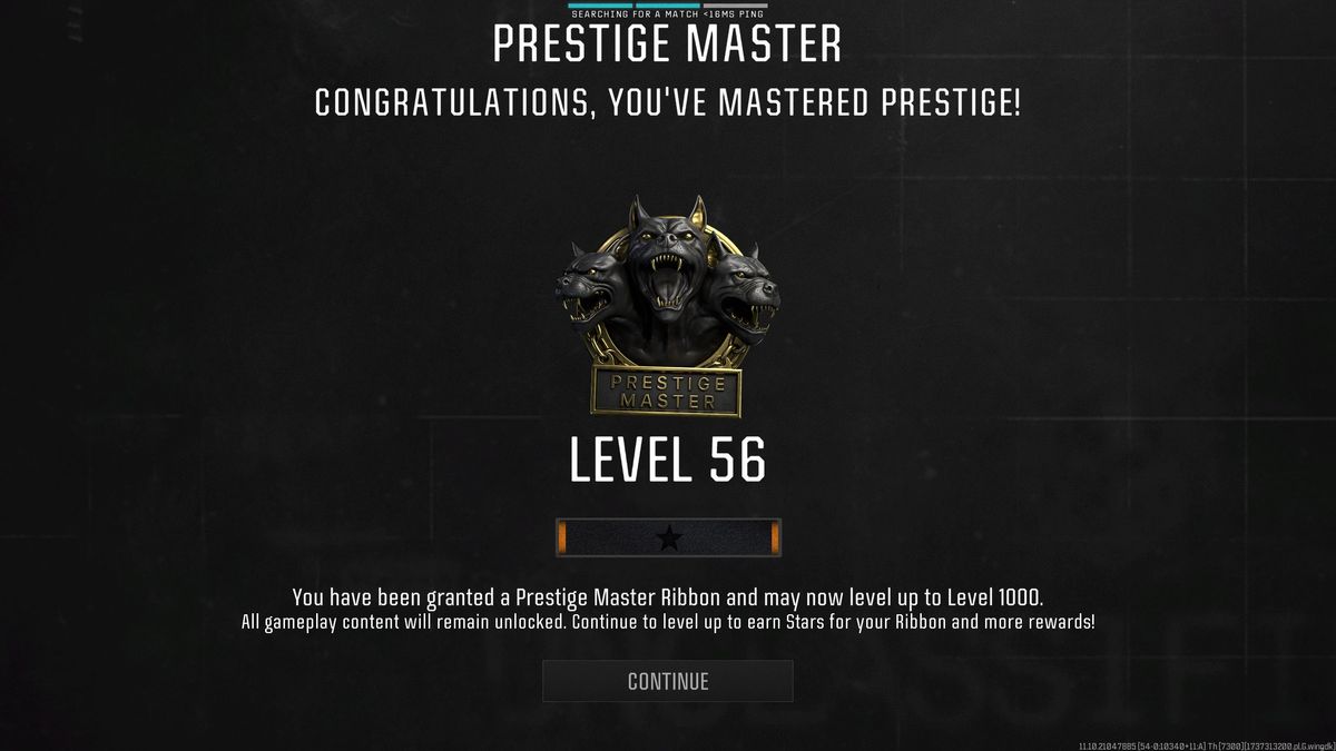 The Prestige Master splash screen in Black Ops 6