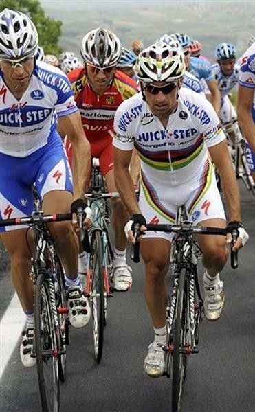 Paolo Bettini (Quick Step) does plenty of work today to help his team-mates.