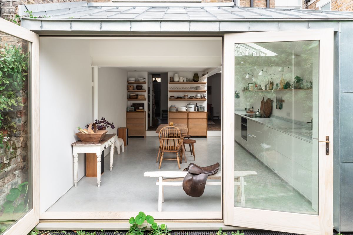 exterior shot of extension with view to kitchen dining space