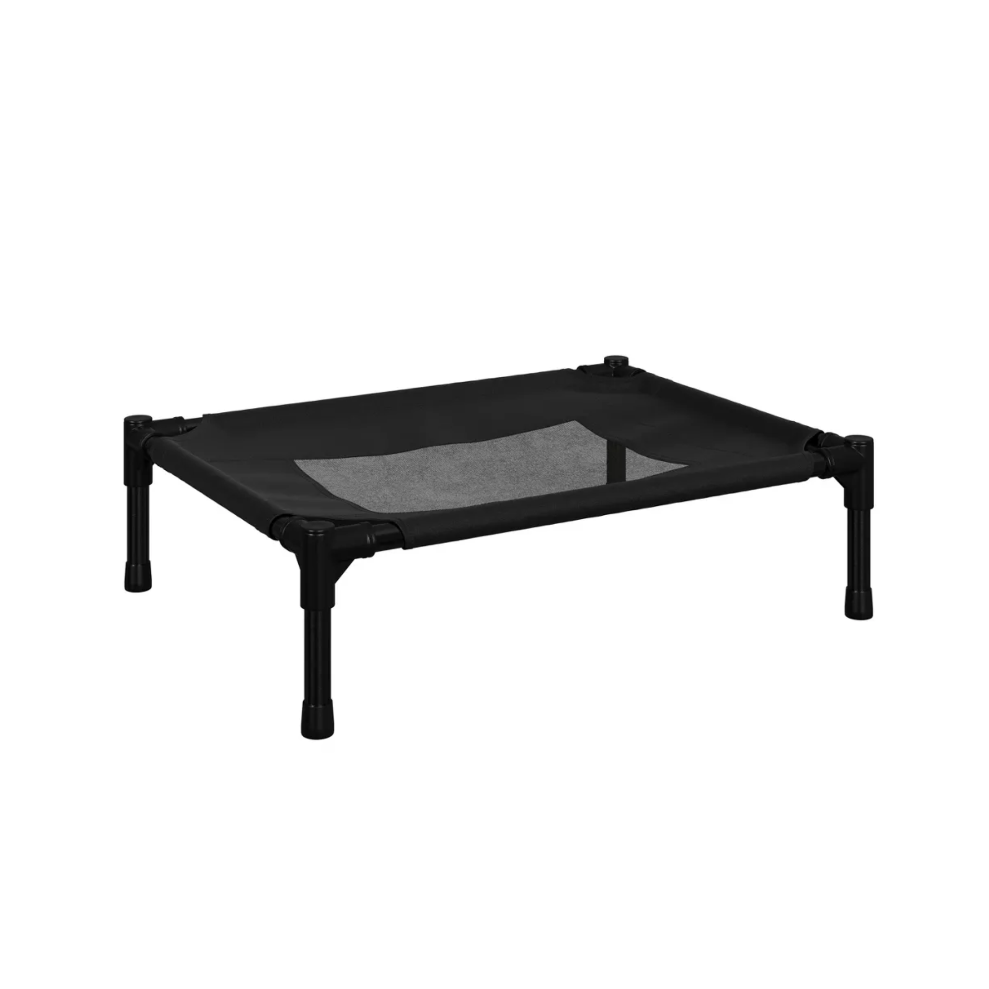 A black elevated dog bed