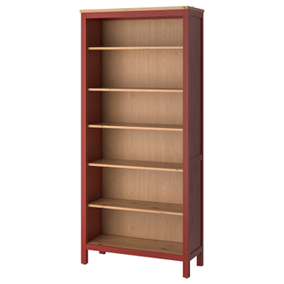 wooden red bookshelf