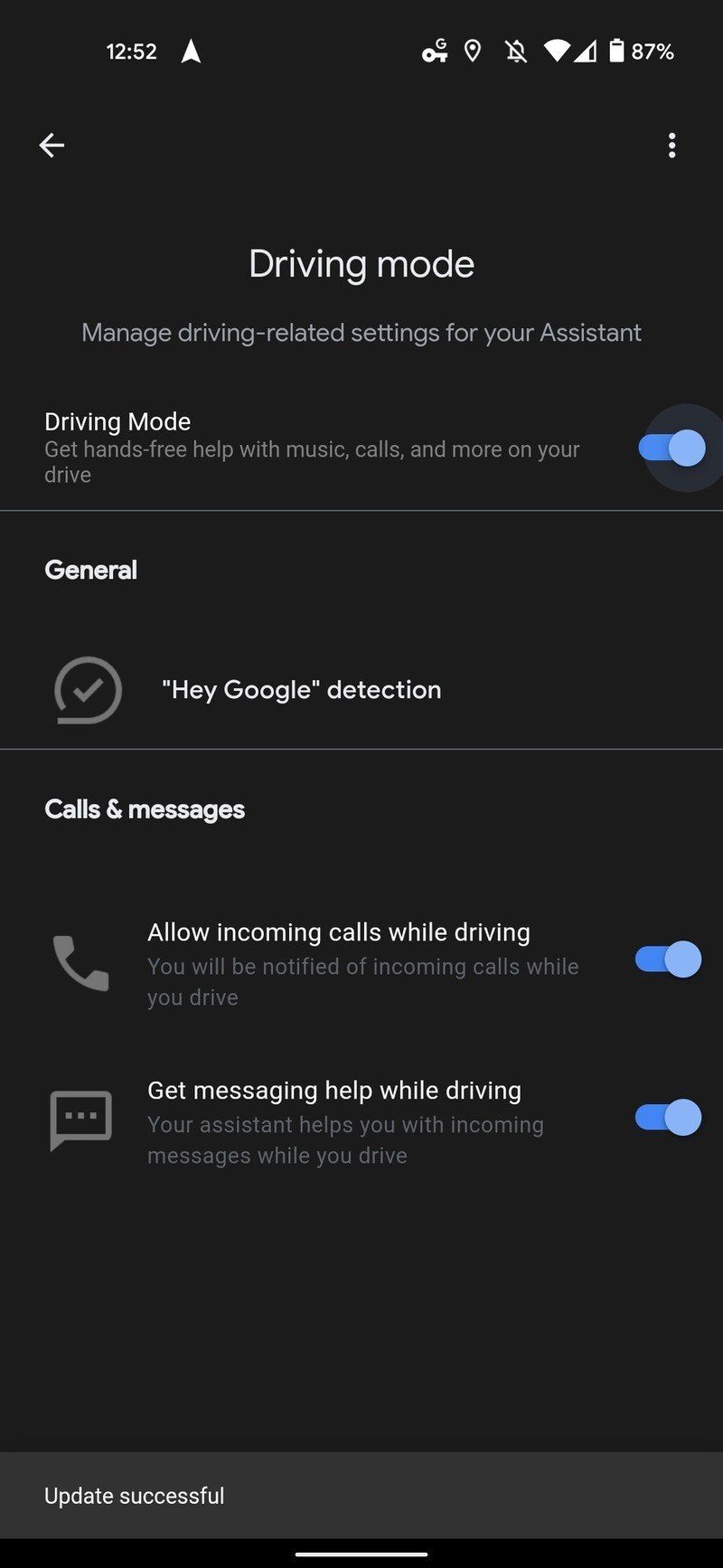 Assistant Mode Driving Mode Updates