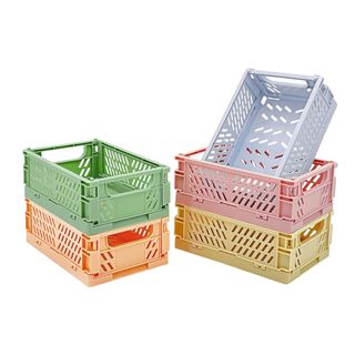 A set of colorful storage boxes