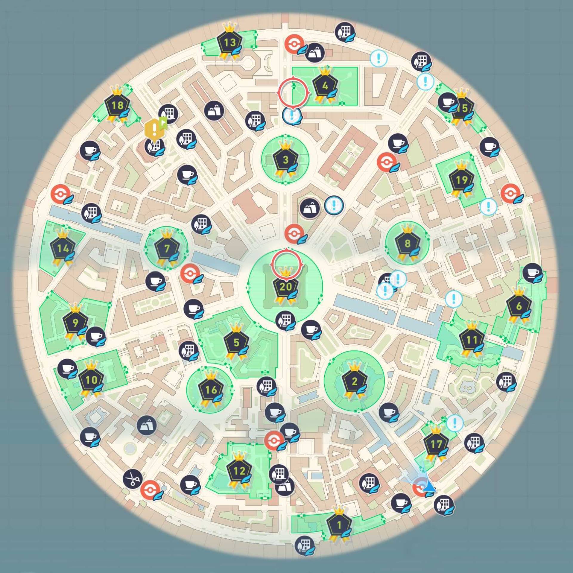 A fully zoomed-out map of Lumiose City in Pokemon Legends: Z-A, with all 20 Wild Zones unlocked.