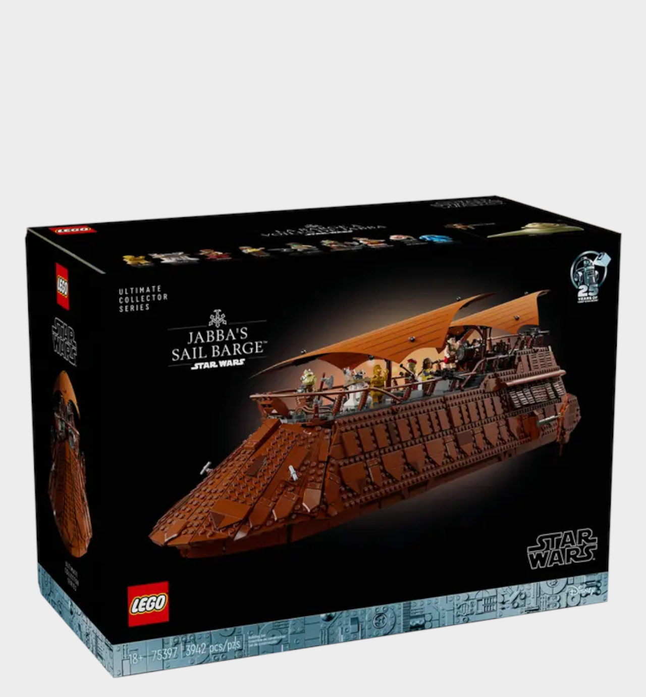 Lego Jabba&#039;s Sail Barge box on a plain background