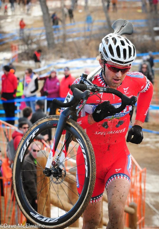 Cody Kaiser (California Giant Cycling) running the stairs with two laps to go
