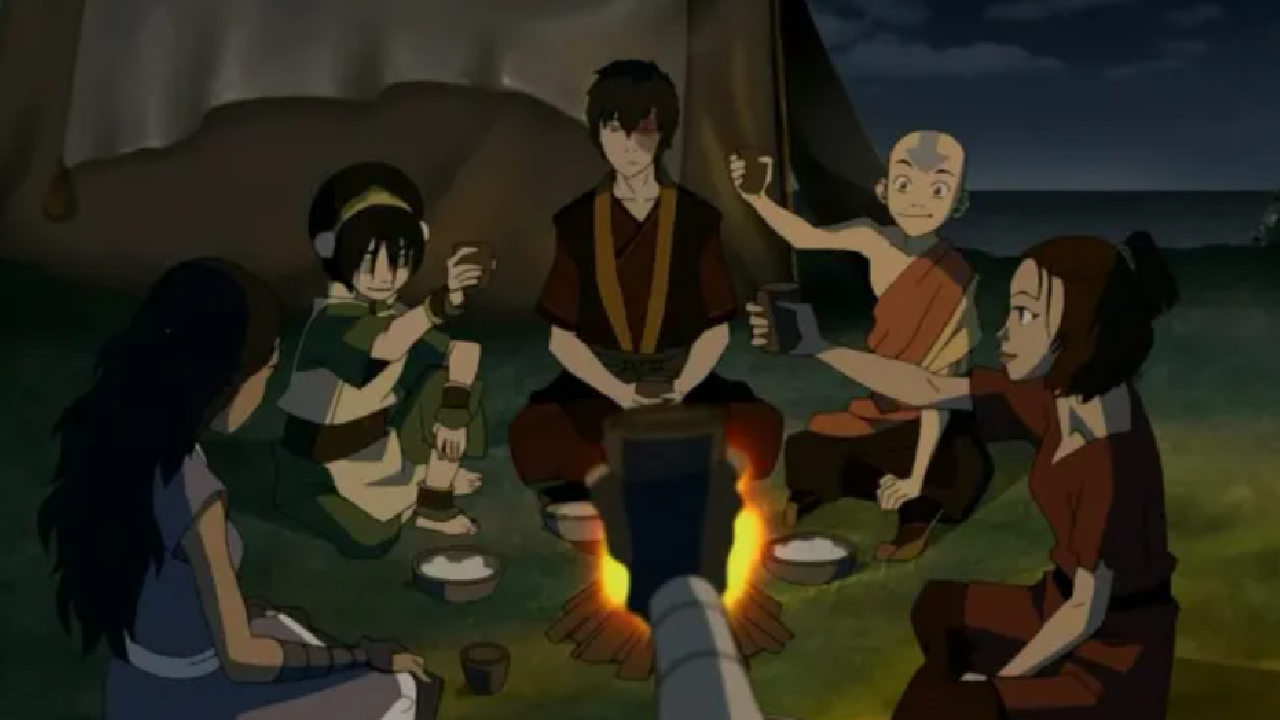 Aang and the group in Avatar: The Last Airbender.
