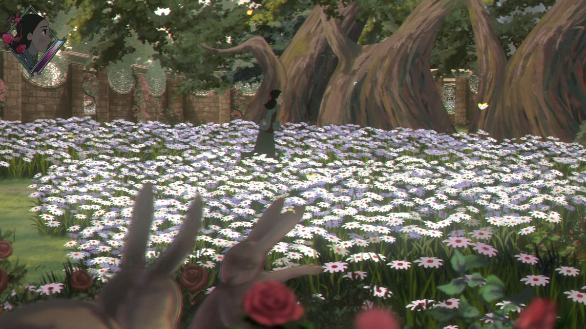 Running through a field of flowers