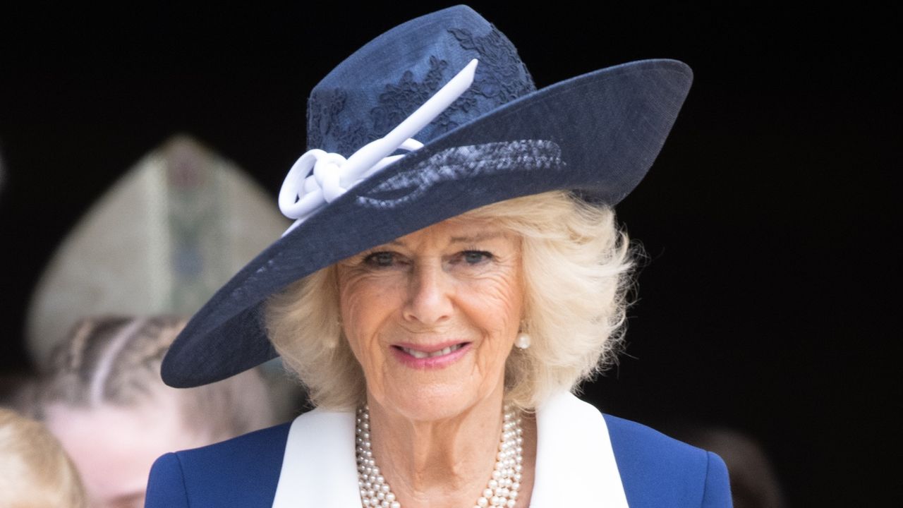 Queen Camilla&#039;s royal blue coat dress wows. Seen here wearing it at the Royal Maundy Service 2022