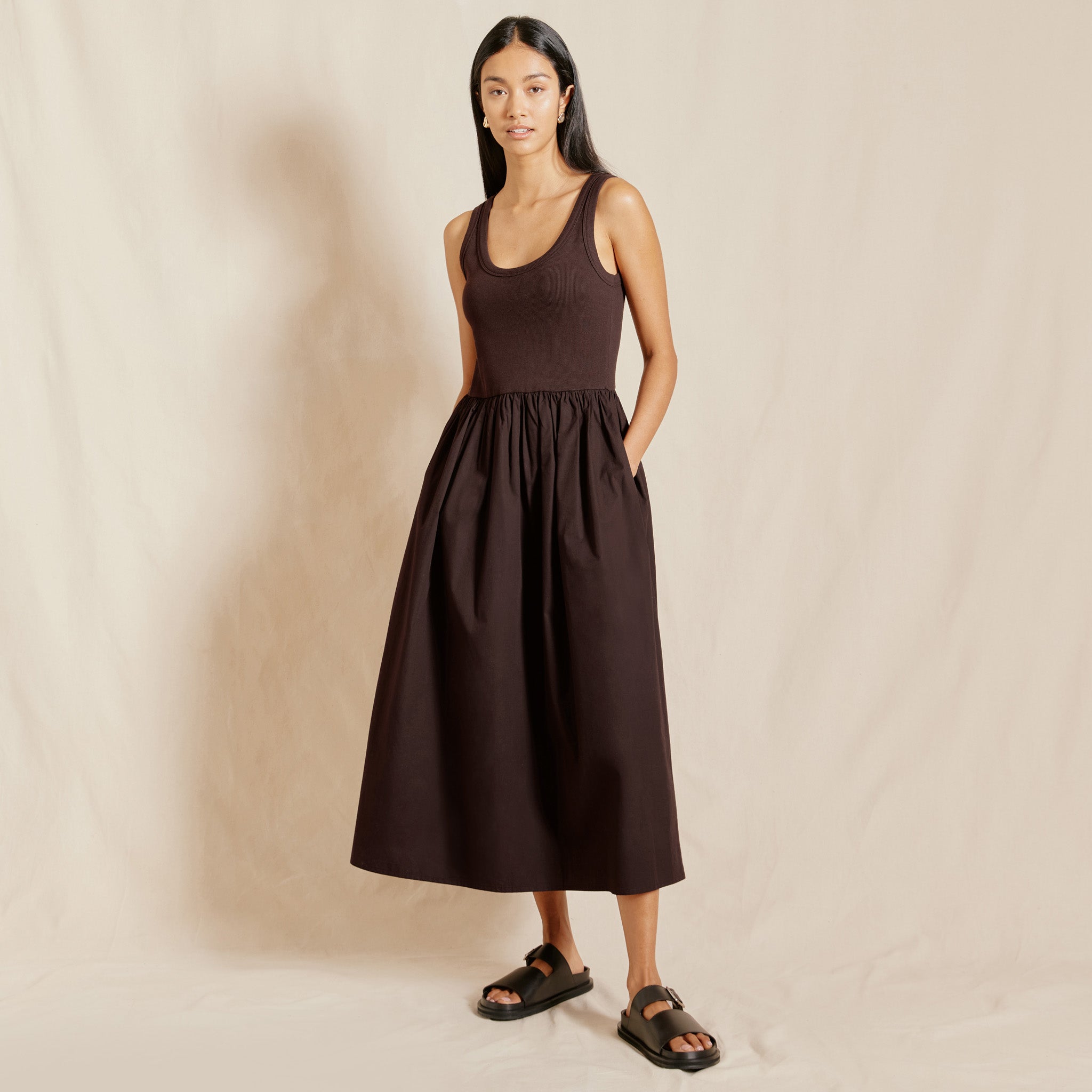 Albaray, Chocolate Jersey and Woven Mix Vest Dress