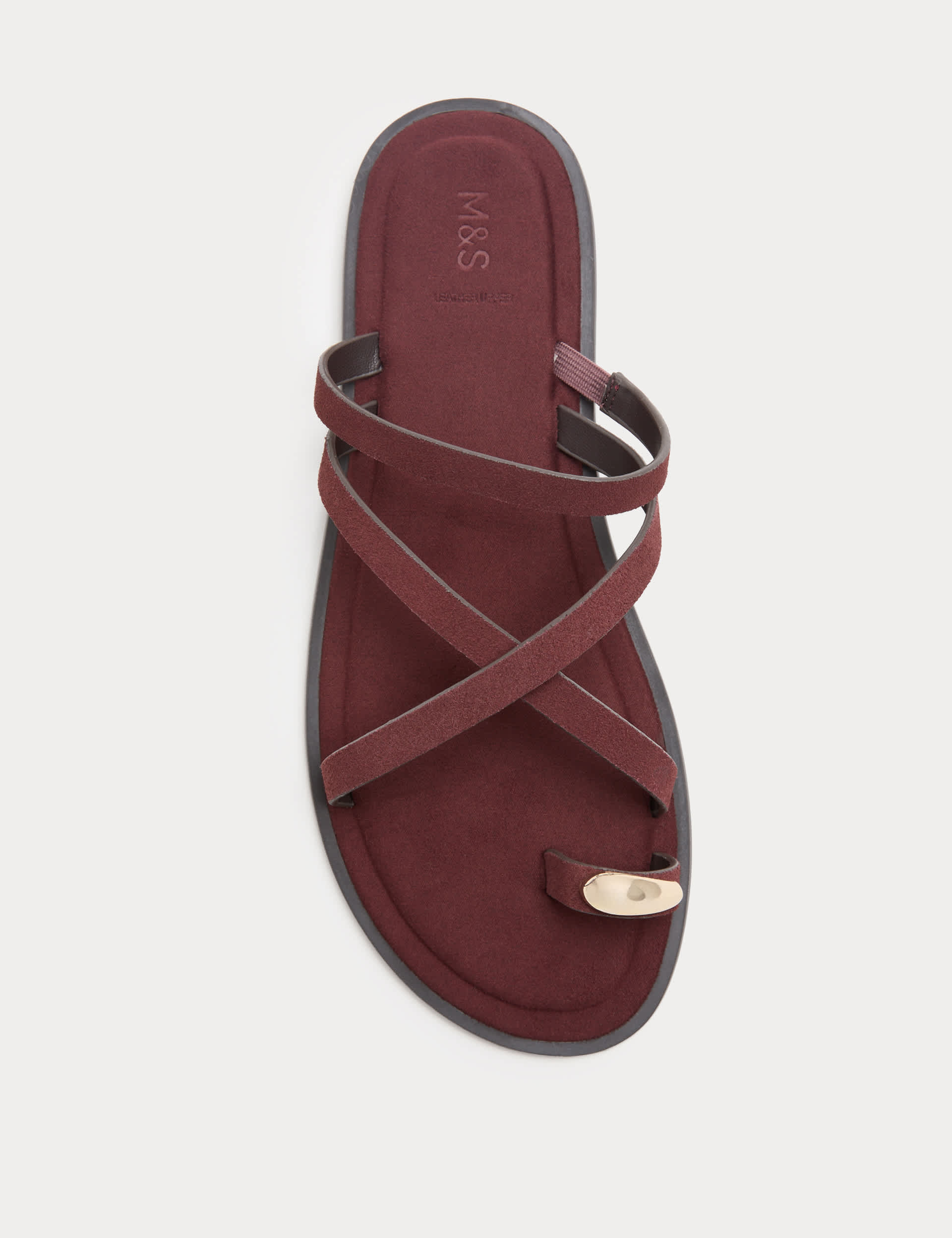 Suede Strappy Flat Toe Loop Sandals