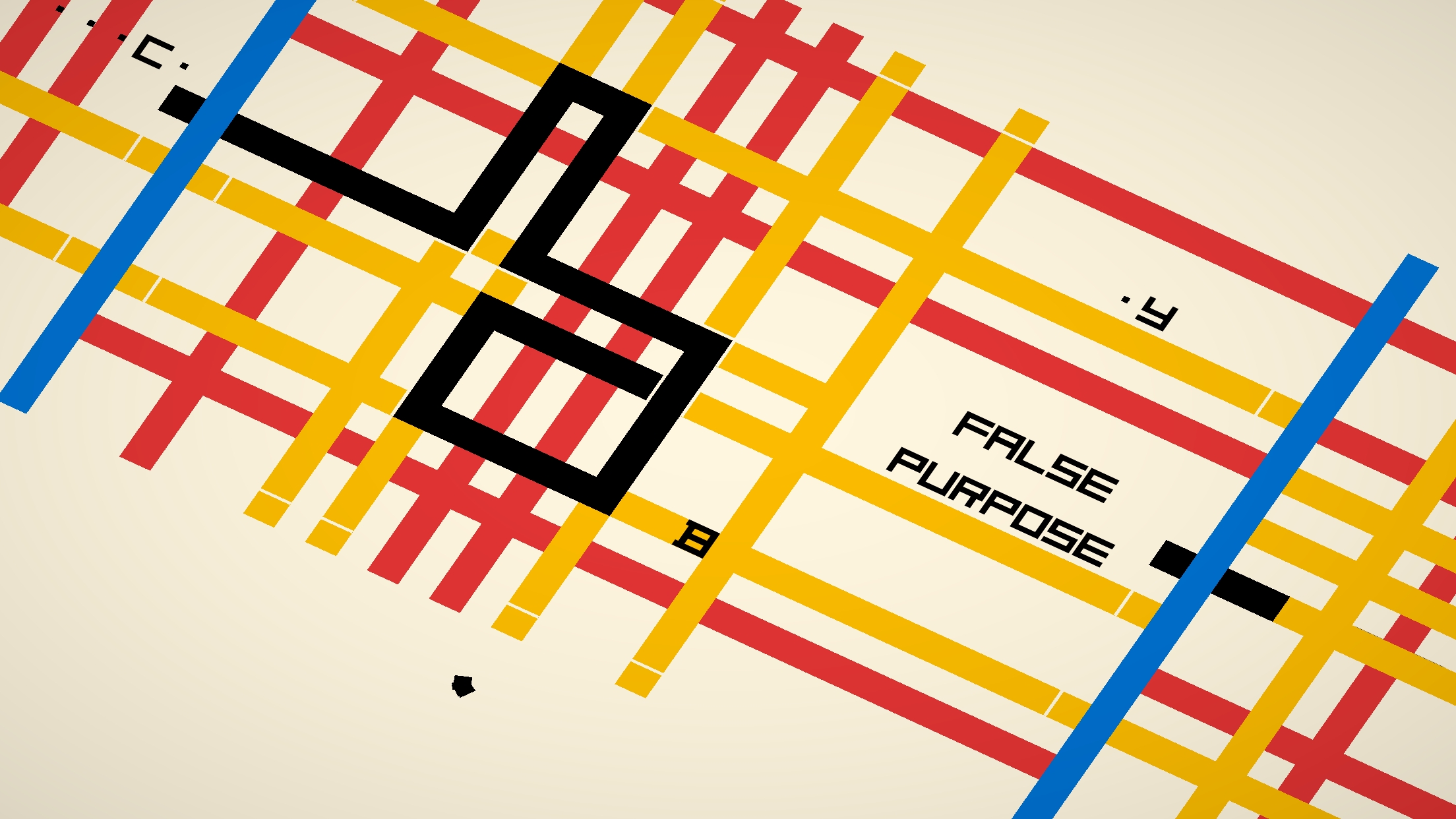 Navigating a subway-esque map labeled FALSE PURPOSE
