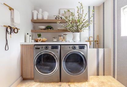 laundry room with open shelving