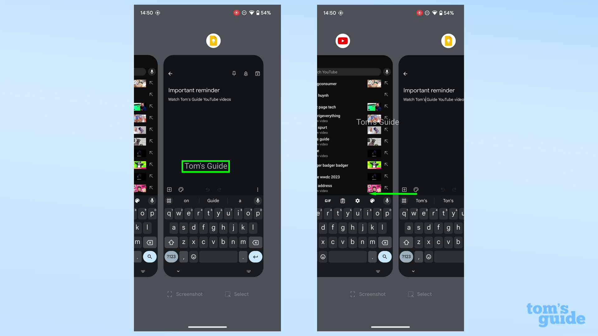 Скриншоты, показывающие перемещение скопированного текста между приложениями в бета-версии Android 14