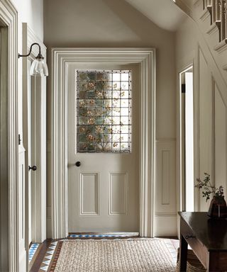White door, hand painted glass