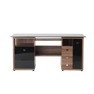 Alphason Saratoga Desk with two tone finish of rich walnut effect and black gloss glass with chrome handles