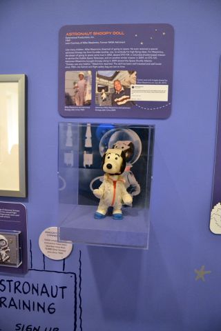 A plush astronaut Snoopy doll that flew to the International Space Station in 2019 is seen for the first time on display as part of the new exhibit "Snoopy in Orbit" at the Charles M. Schulz Museum in Santa, Rosa, California.