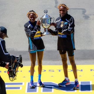 a photo of the boston marathon winners