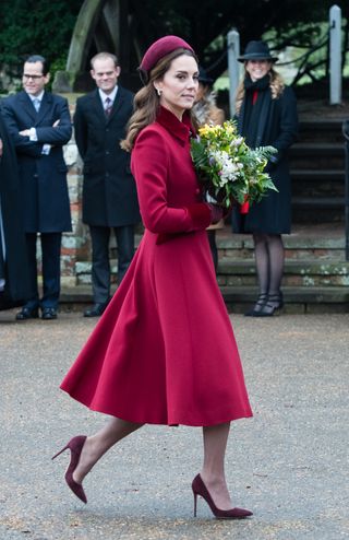 Catherine, Duchess of Cambridge attends Christmas Day Church service at Church of St Mary Magdalene on the Sandringham estate on December 25, 2018