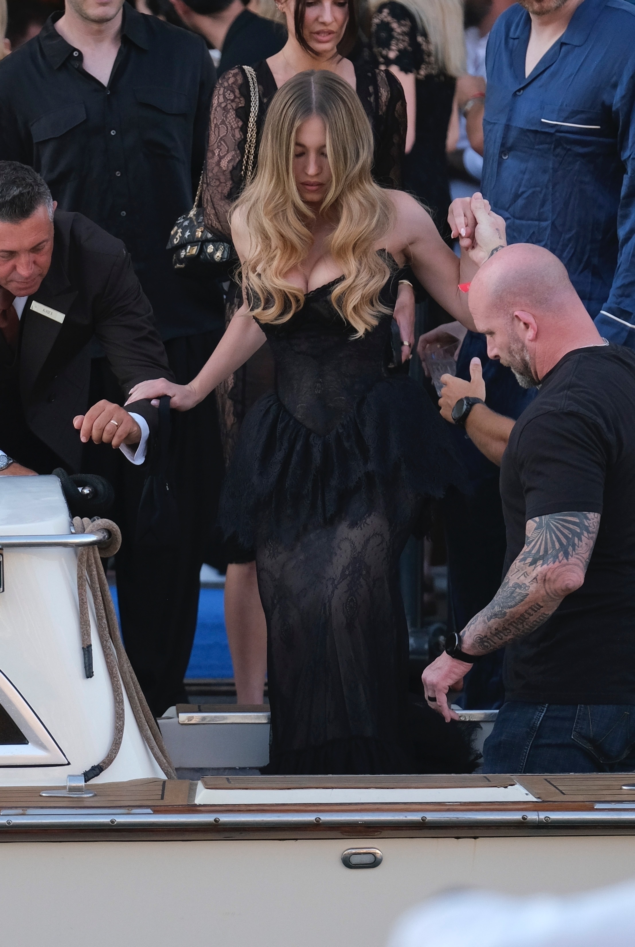 Sydney Sweeney wore a black Galia Lahav gown at the final night of the Jeff Bezos wedding