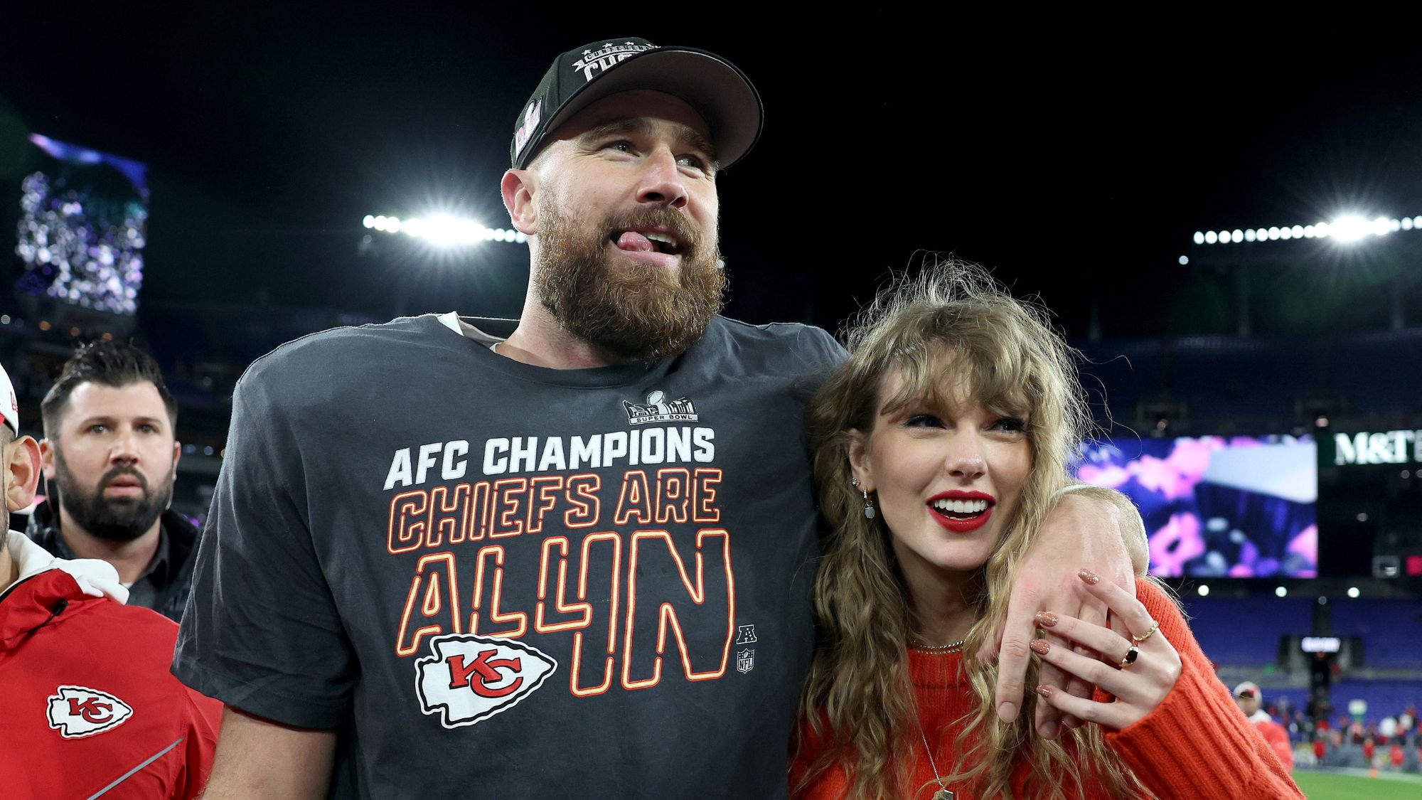 Travis Kelce and Taylor Swift at the AFC Championship 