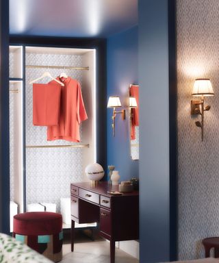 Dressing room with wall lighting and wardrobe lighting