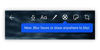 A screen splice showing instructions on a button to 'blur faces or draw anywhere to blur'.