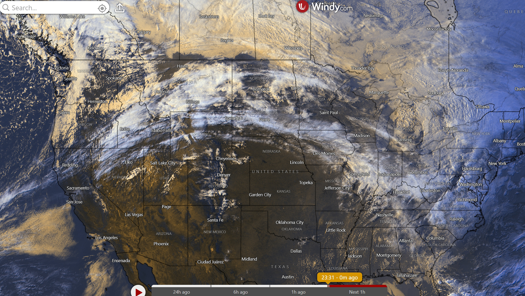 A weather website, showing a satellite image of North America. 