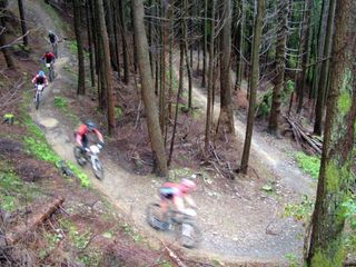 Riders negotiation a switchback at the TransWales