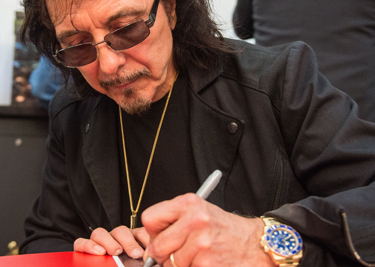 Tony Iommi from the band Black Sabbath visits the 'Frankfurter Musikmesse' and signs autographs on April 17, 2015