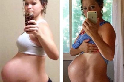 Mum of two shows the size difference of her baby bumps when