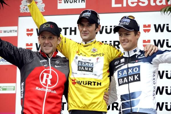 Armstrong, Schleck and Fuglsang on the podium