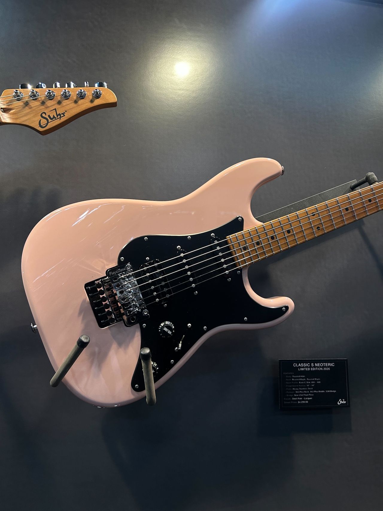 A Suhr guitar, on display at the 2026 NAMM show in Anaheim, California