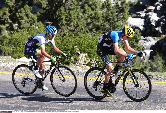 Rein Taaramae (Cofidis, Solutions Credits) and Adam Yates (Orica-GreenEdge) battle up the final climb during Stage 3 Tour of Turkey
