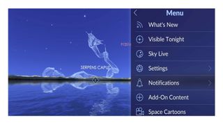 Star Walk 2 review: Image shows the settings menu.