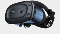 A HTC Vive Cosmos Elite headset picture from the side on a grey background