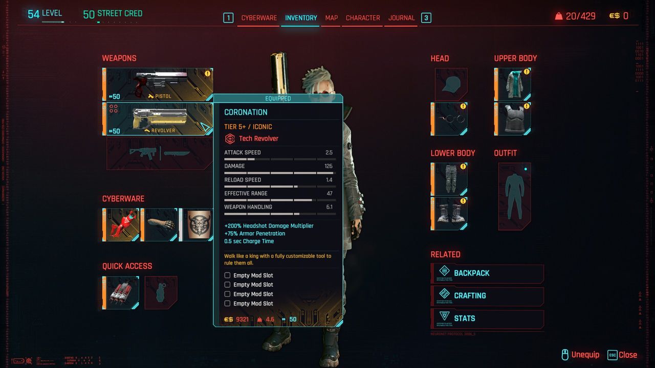 Cyberpunk 2077 King's outfit - Coronation in menu