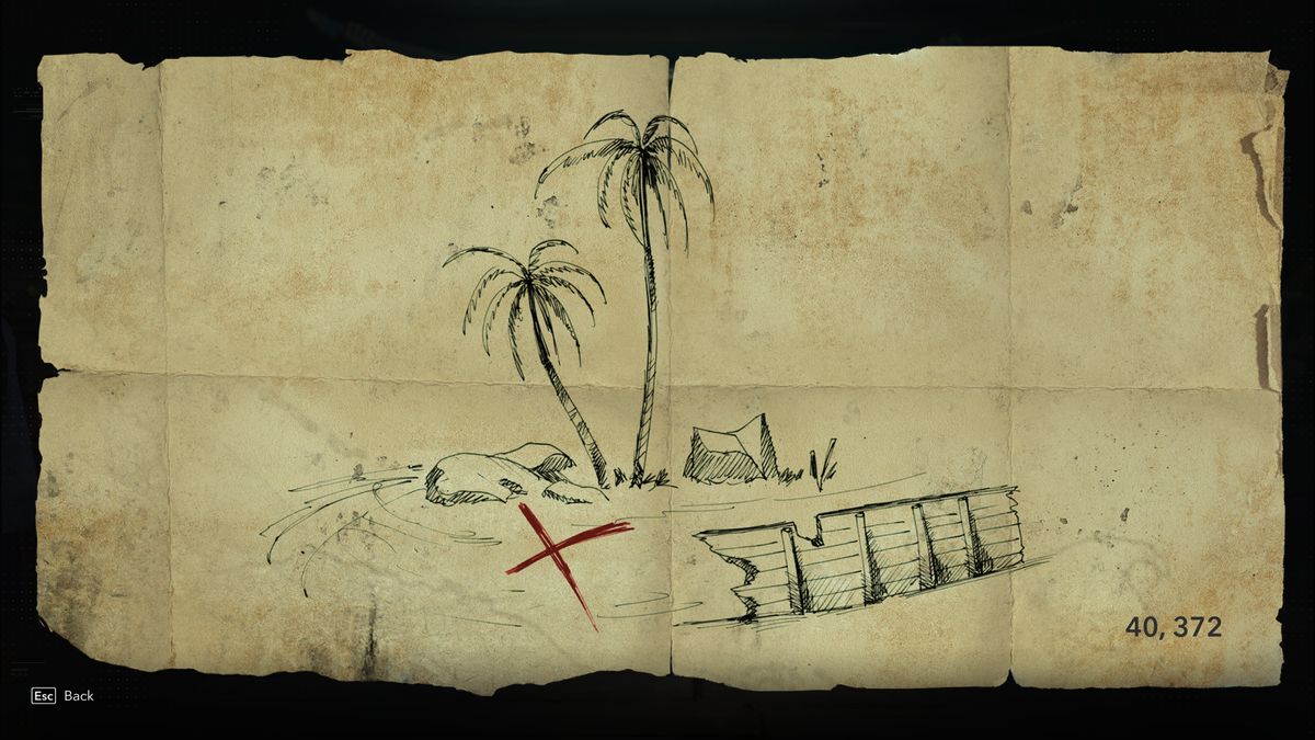 Black Flag treasure maps: A hand-drawn map leading to buried treasure.