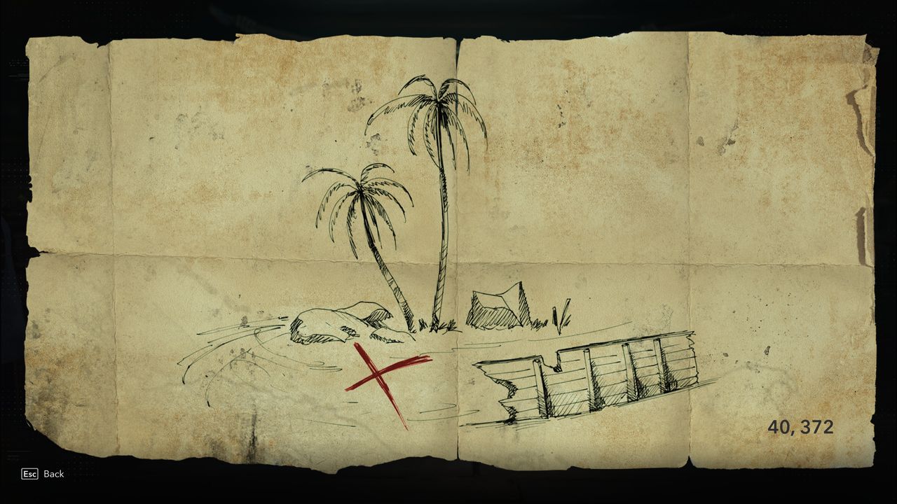 Black Flag treasure maps: A hand-drawn map leading to buried treasure.