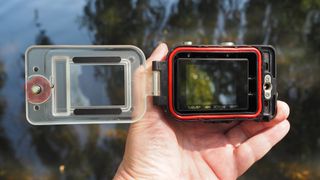 SeaLife ReefMaster RM-4K camera in a case with the case door open