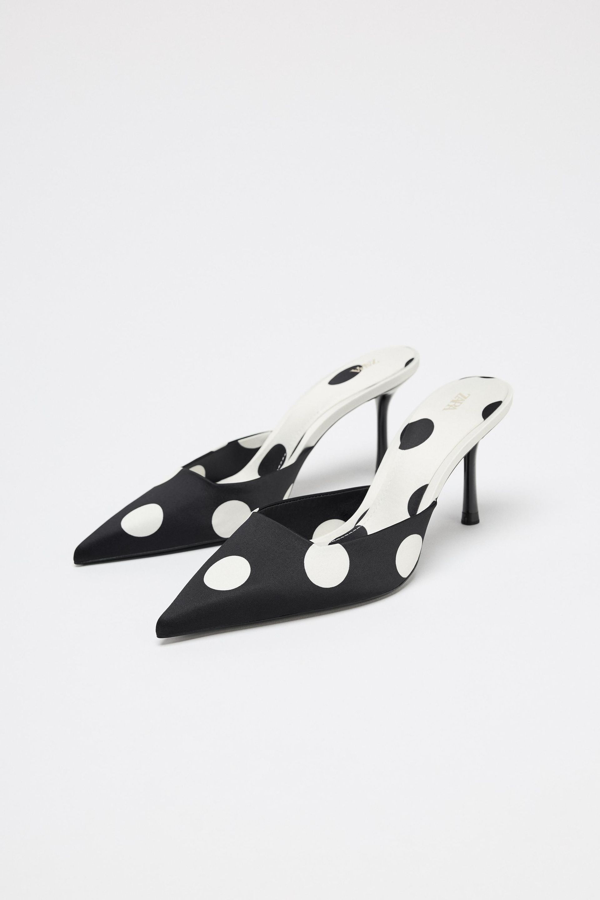 Polka Dot Satin-Effect Slingback High Heels