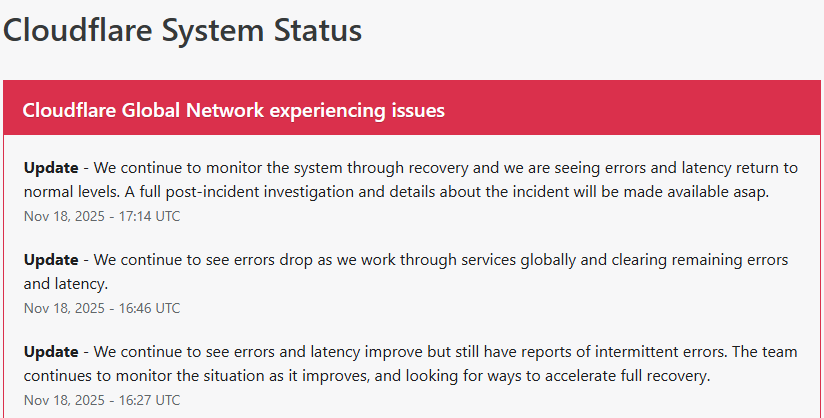Cloudflare status page 11-18-25